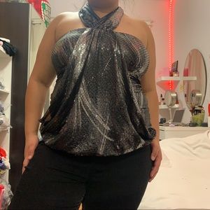 🧡3/$30 Poet Black Sparkly Halter Top in Large
